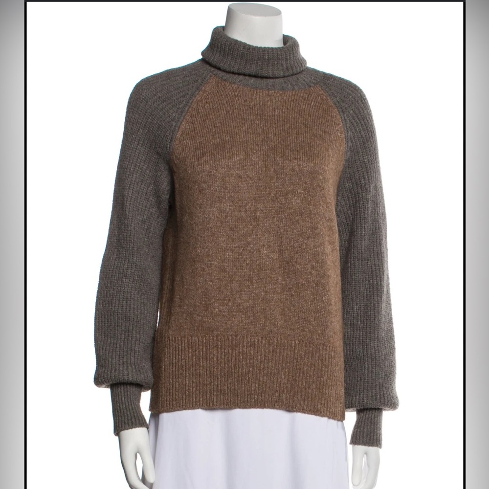 TORY BURCH Two Tone Wool Turtleneck Sweater